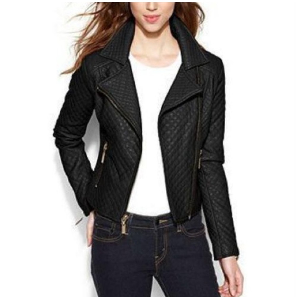 Bar III Faux Leather Quilted Jacket